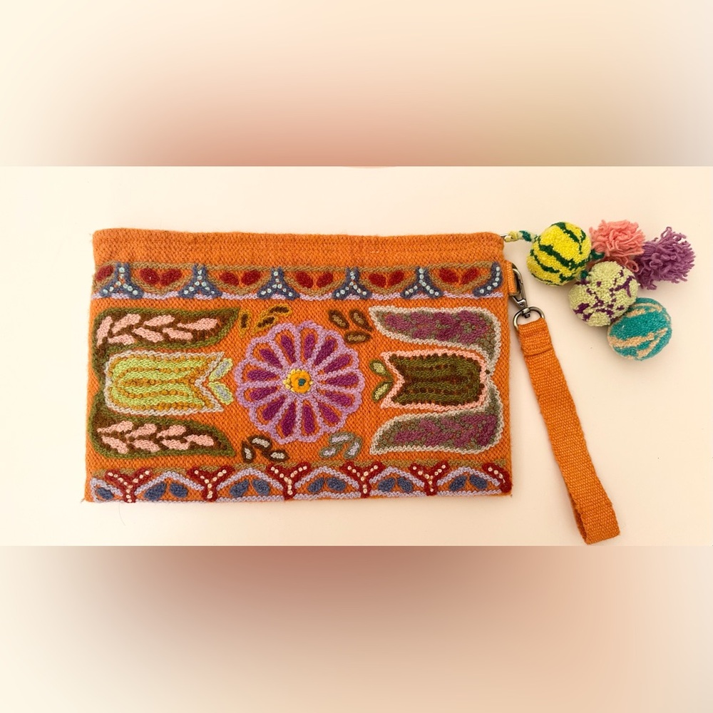 Wool Clutch Peruvian Bag with Pom Poms